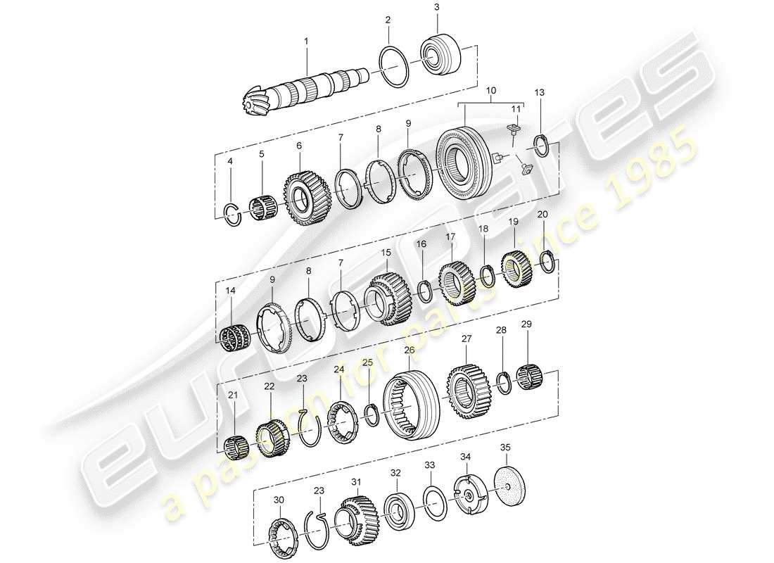 porsche 2004 (986 boxster) engrenages et arbres - - transmission - pour transmission code : schéma des pièces