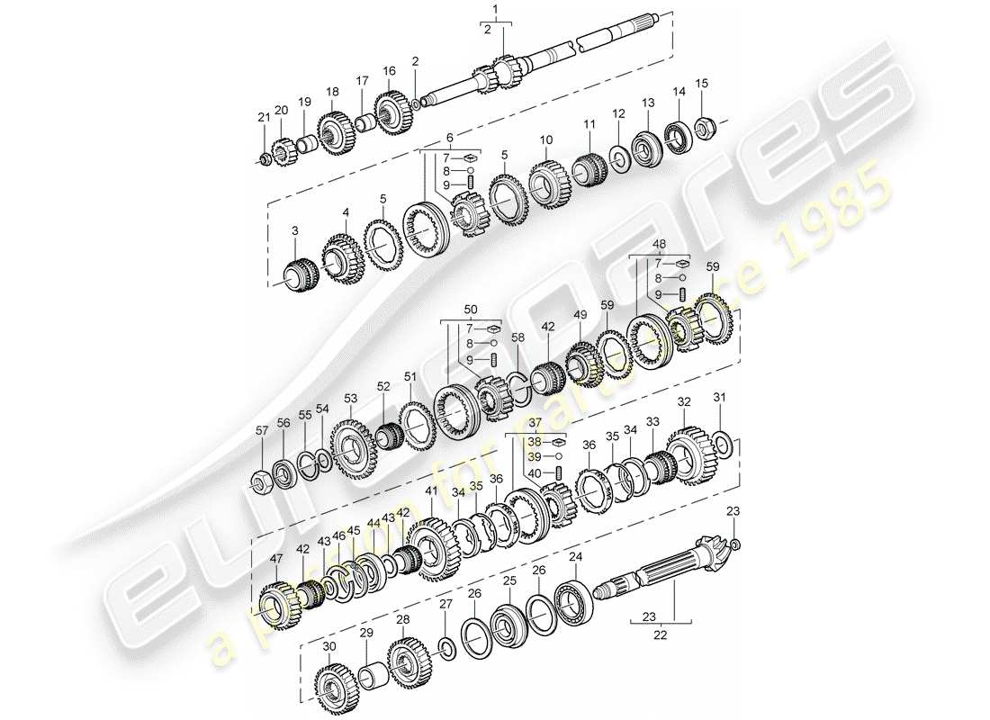 porsche 2011 (997-2 gt3) engrenages et arbres schéma des pièces