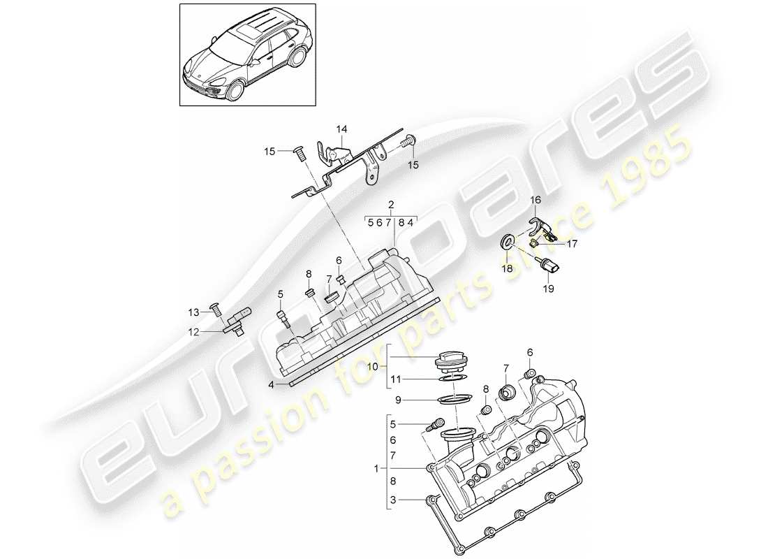 porsche 2011 (cayenne e2 92a) couvercle de soupape schéma des pièces