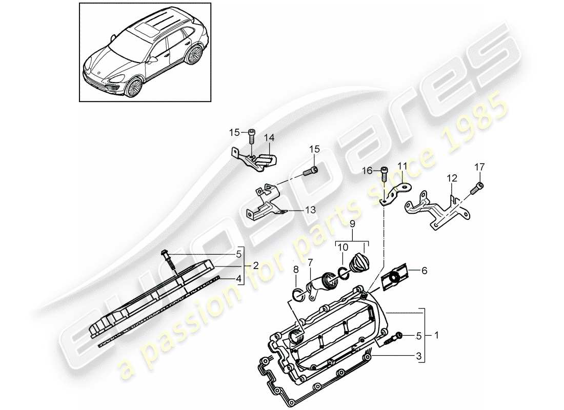 porsche 2013 (cayenne e2 92a) couvercle de soupape schéma des pièces