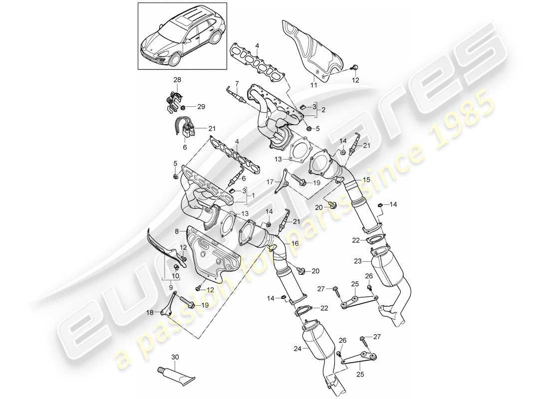 porsche 2011 (cayenne e2 92a) système d'échappement schéma des pièces