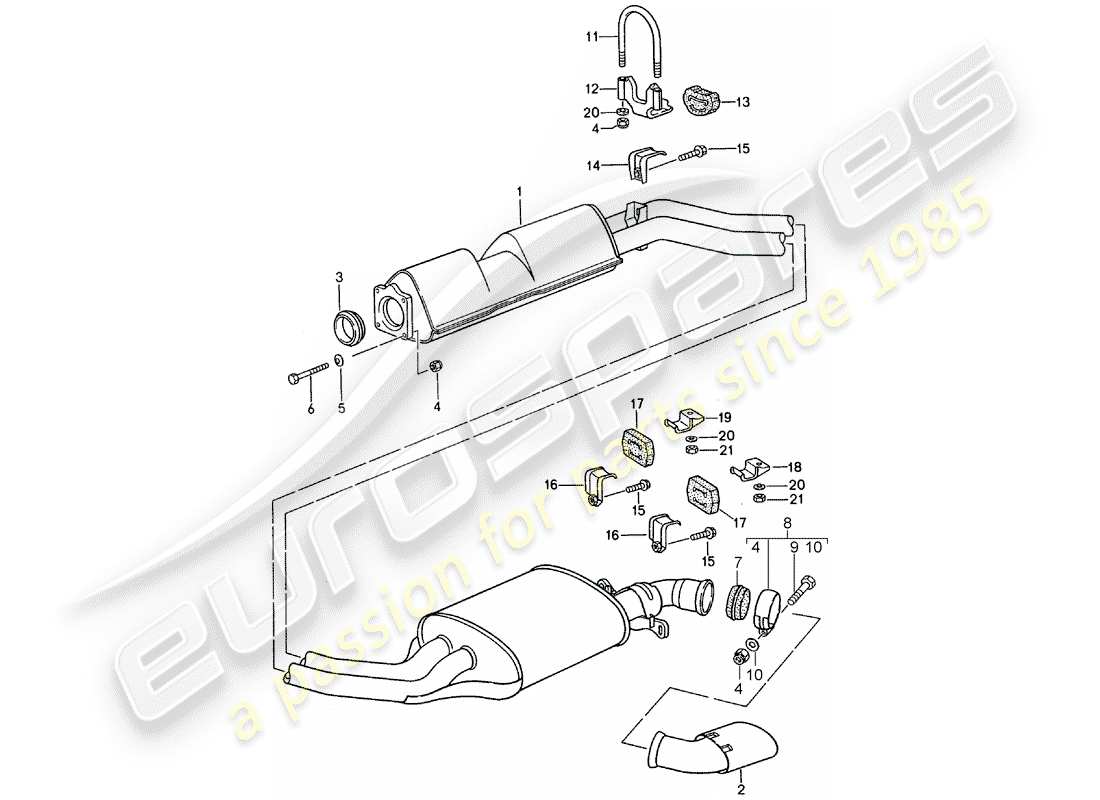porsche 1994 (968) système d'échappement - silencieux d'échappement milieu - silencieux d'échappement, arrière schéma des pièces