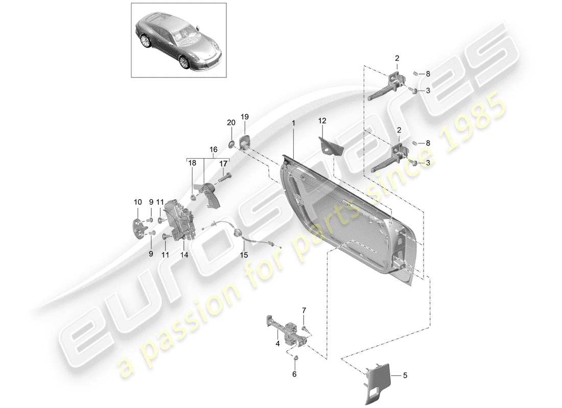 porsche 2015 (991-1 r/gt3/rs) coque de porte schéma des pièces