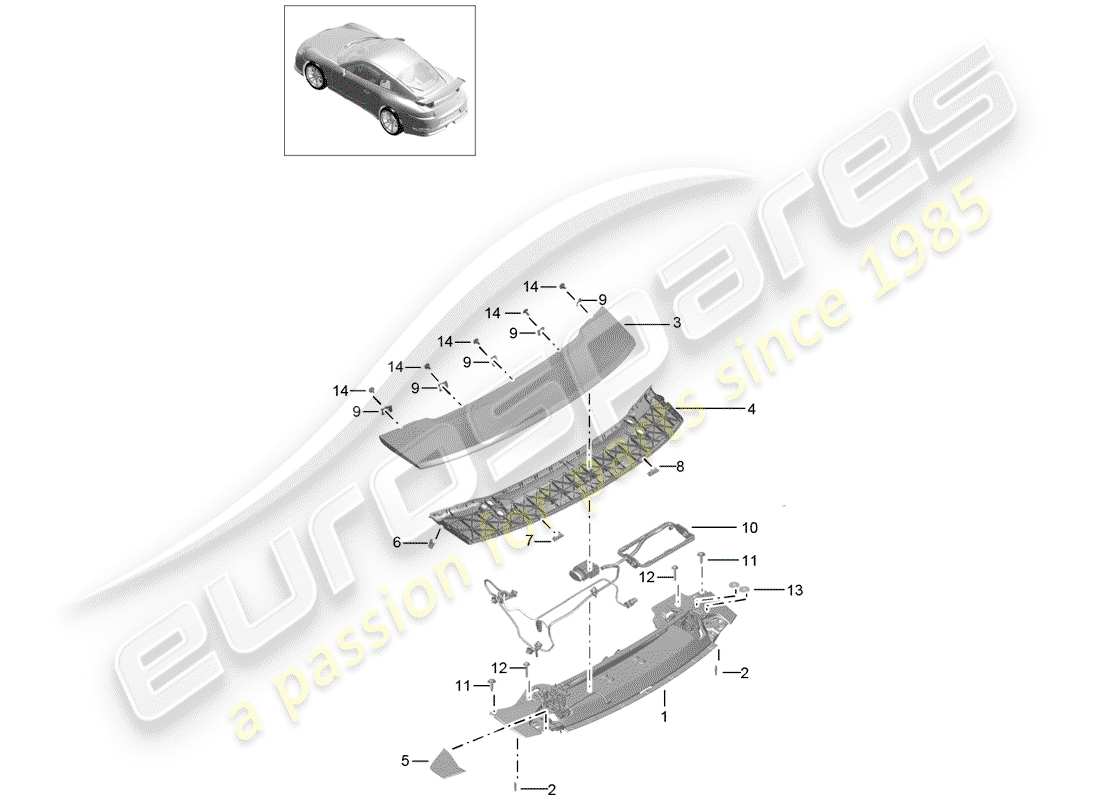 porsche 2018 (991-2 r/gt3/rs) spoiler arrière schéma des pièces