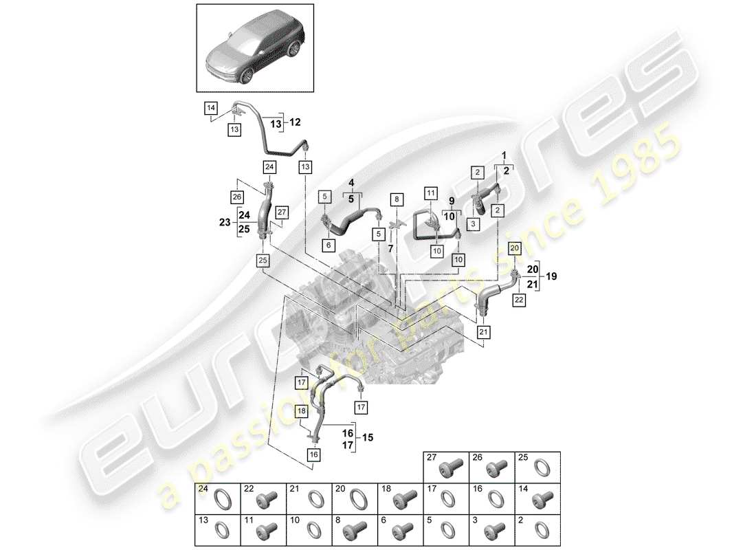 porsche 2020 (cayenne e3 9ya/9yb) refroidissement par eau pour schéma des pièces