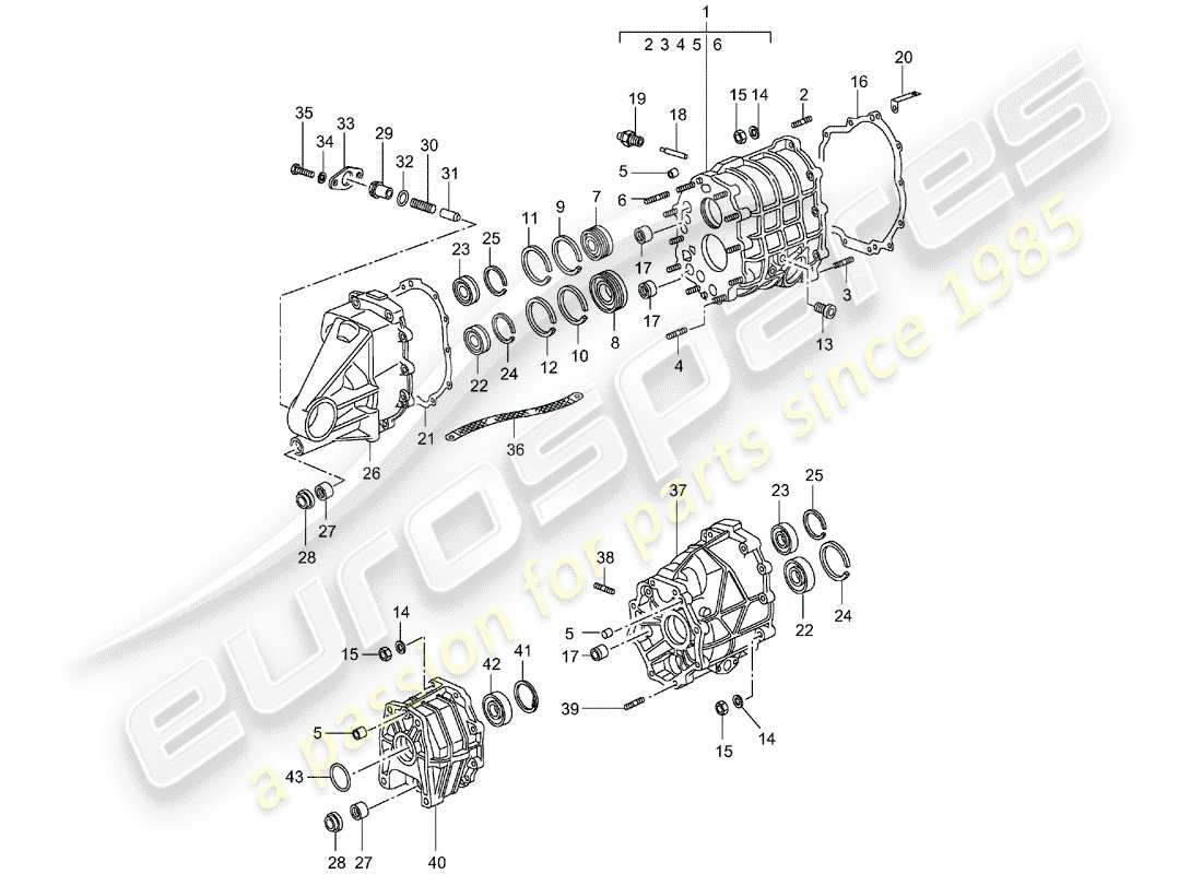 porsche 1996 (993) carter d'engrenages - couvercle de transmission schéma des pièces