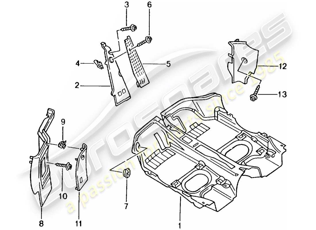 porsche 2005 (996) revêtement de sol - garniture schéma des pièces