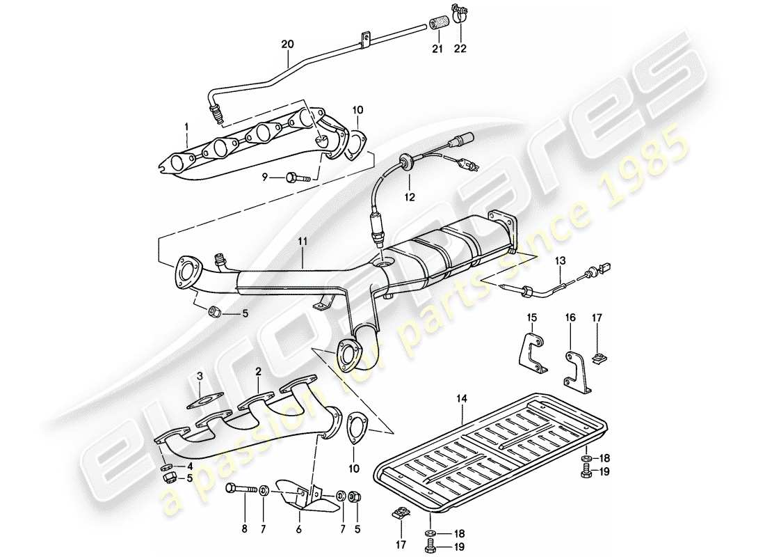 porsche 1984 (928) système d'échappement - catalyseur schéma des pièces