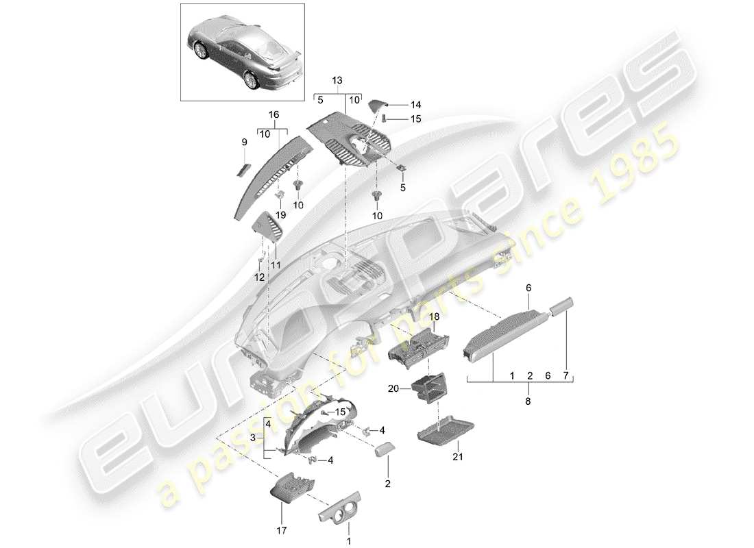 porsche 2015 (991-1 r/gt3/rs) accessoires schéma des pièces