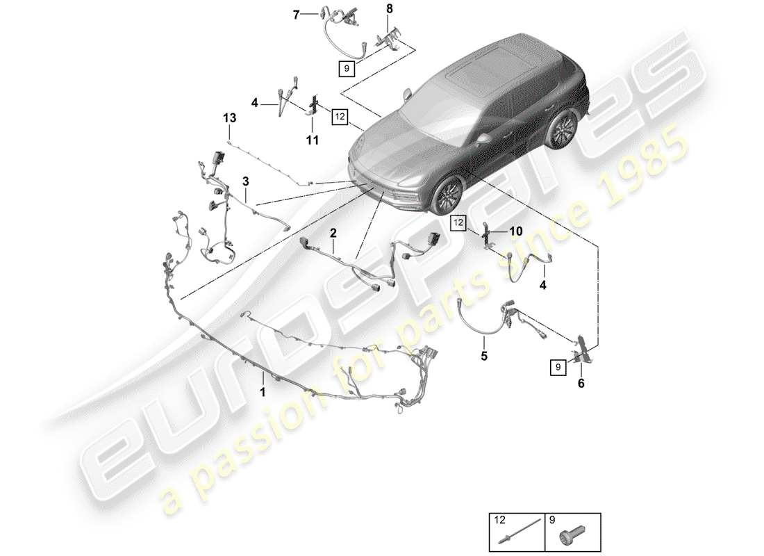porsche 2020 (cayenne e3 9ya/9yb) faisceaux de câbles schéma des pièces