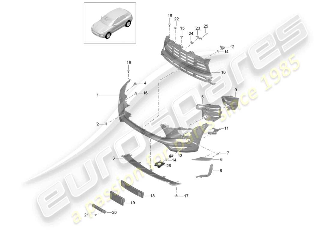 porsche 2016 (macan) schéma des pièces du pare-chocs avant gts et du pack sport design