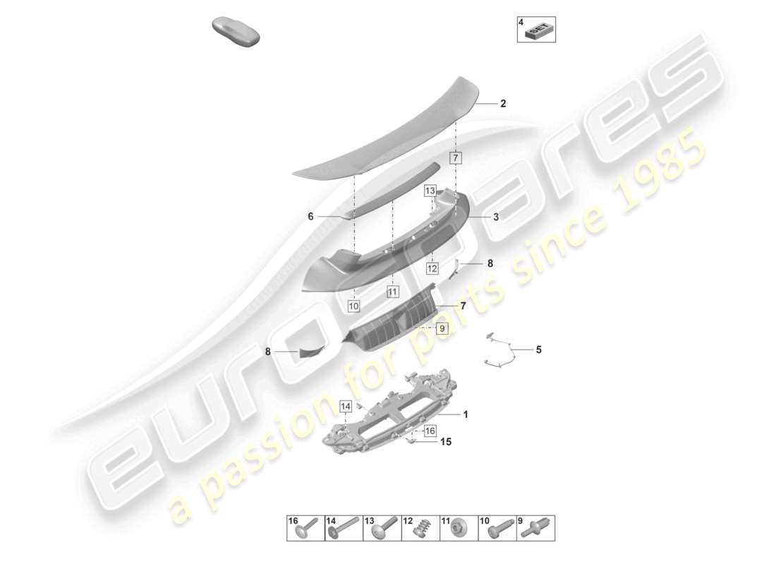 porsche 2020 (992-1) aérokit aileron arrière schéma des pièces