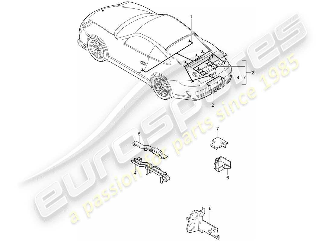 porsche 2007 (997-1 gt3) faisceaux de câbles schéma des pièces