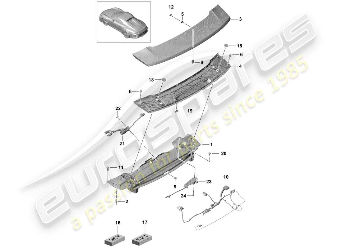 porsche 2015 (991-1 r/gt3/rs) spoiler arrière schéma des pièces