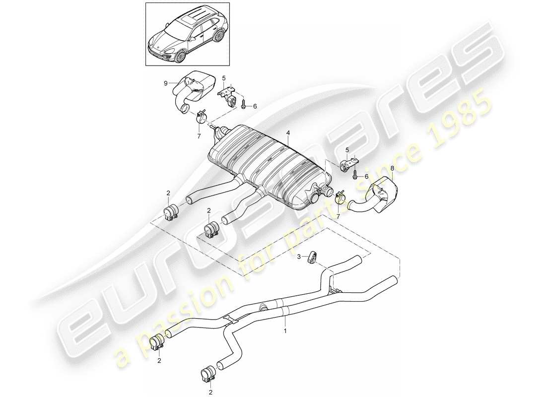 porsche 2014 (cayenne e2 92a) système d'échappement schéma des pièces