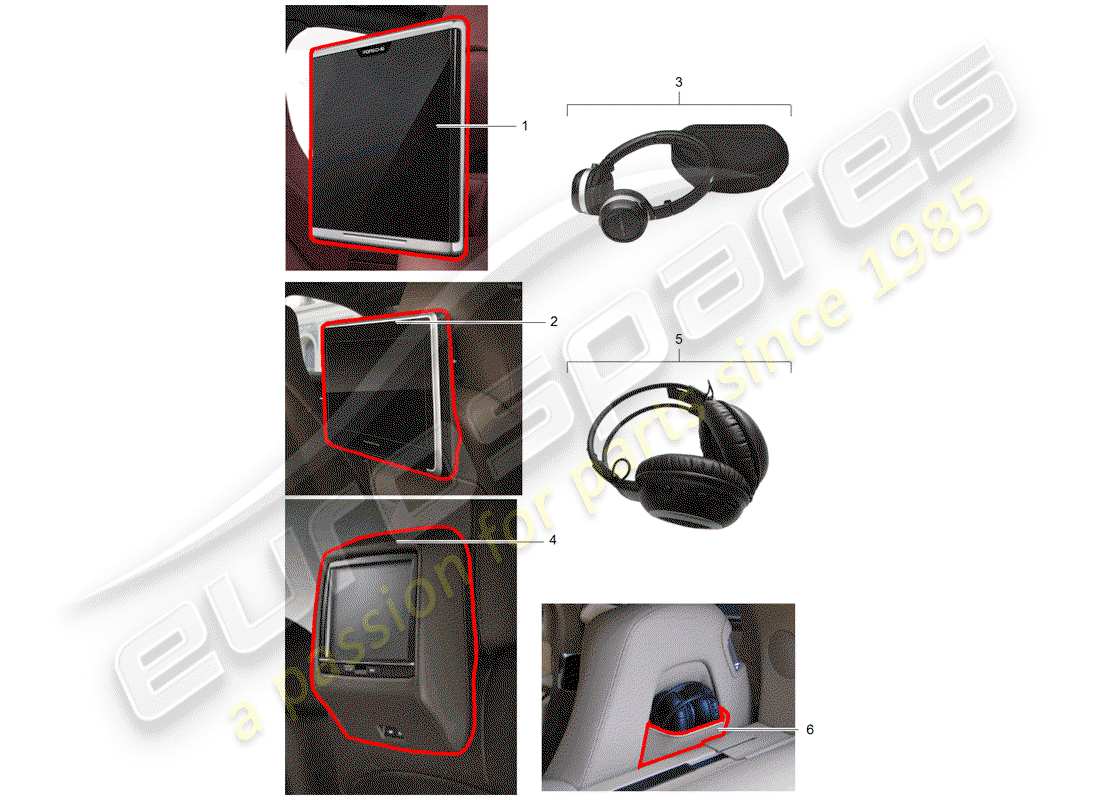 porsche 2011 (tequipment panamera) système de divertissement des sièges arrière schéma des pièces