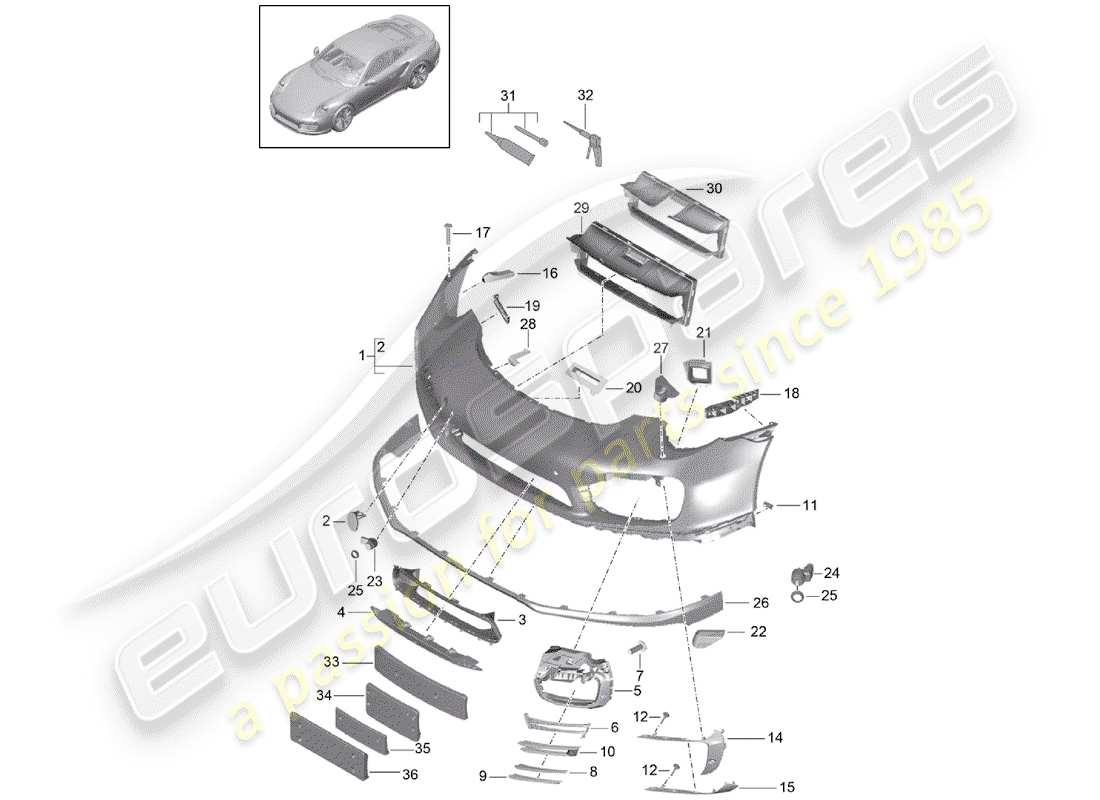 porsche 2020 (991-2 turbo) pare-chocs schéma des pièces
