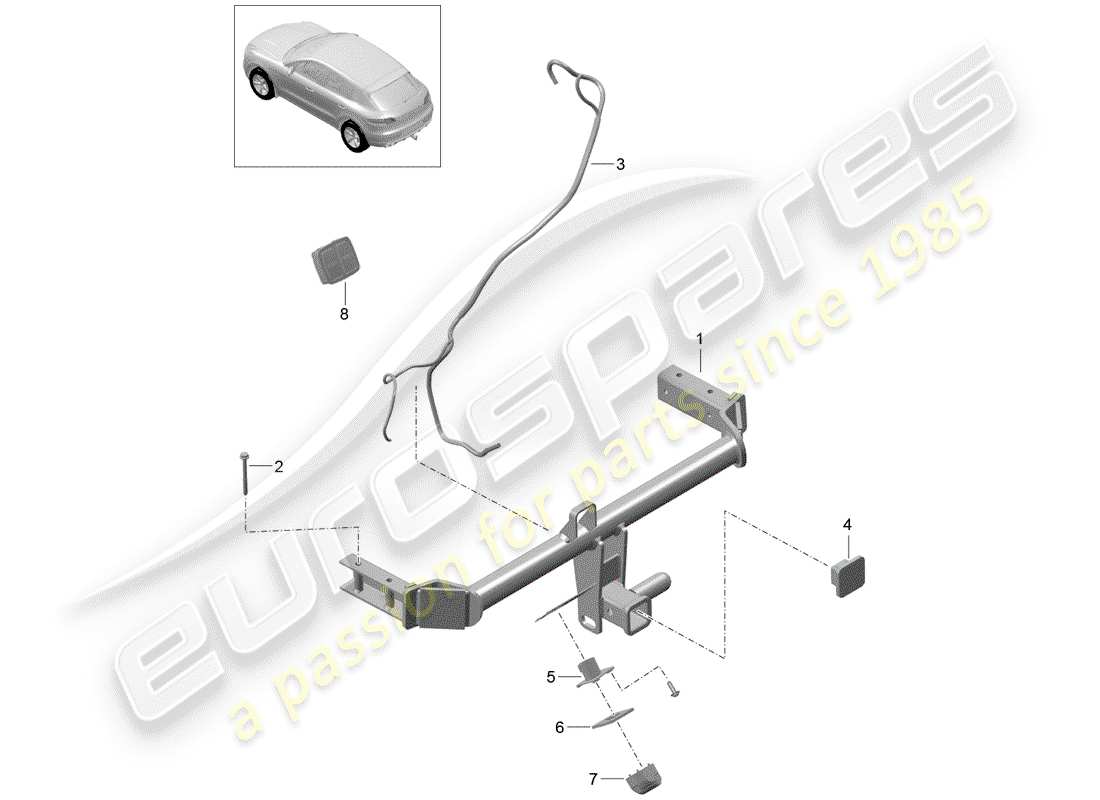 porsche 2014 (macan) schéma des pièces de l'attelage de remorquage
