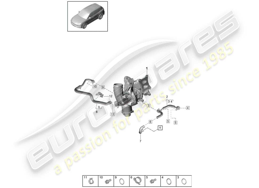 porsche 2019 (cayenne e3 9ya/9yb) refroidissement par eau pour schéma des pièces
