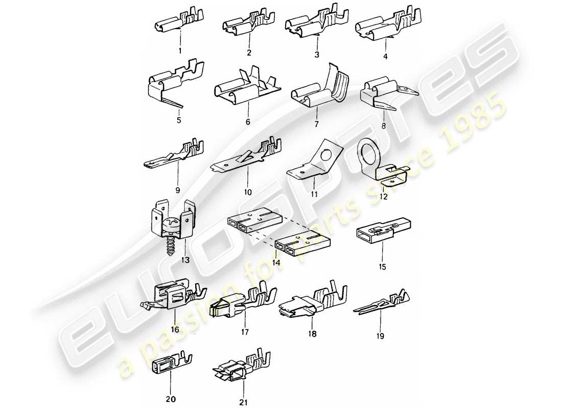 porsche 1989 (964) borne à lame mâle - connecteur push-on schéma des pièces