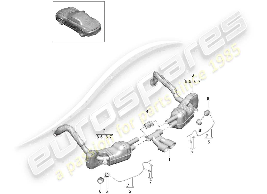 porsche 2015 (981 boxster) système d'échappement schéma des pièces