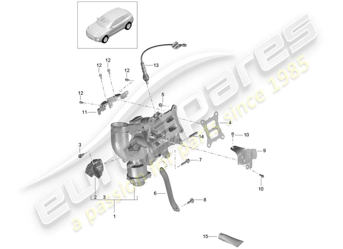 porsche 2016 (macan) turbocompresseur de gaz d'échappement schéma des pièces