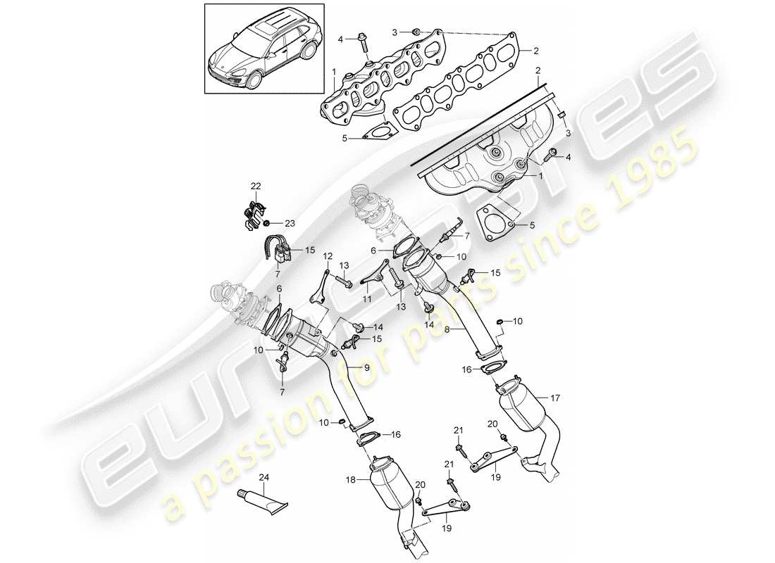 porsche 2014 (cayenne e2 92a) système d'échappement schéma des pièces