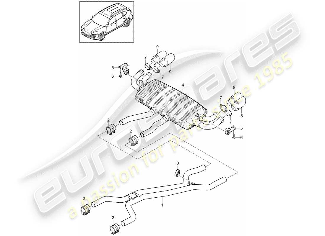porsche 2014 (cayenne e2 92a) système d'échappement schéma des pièces