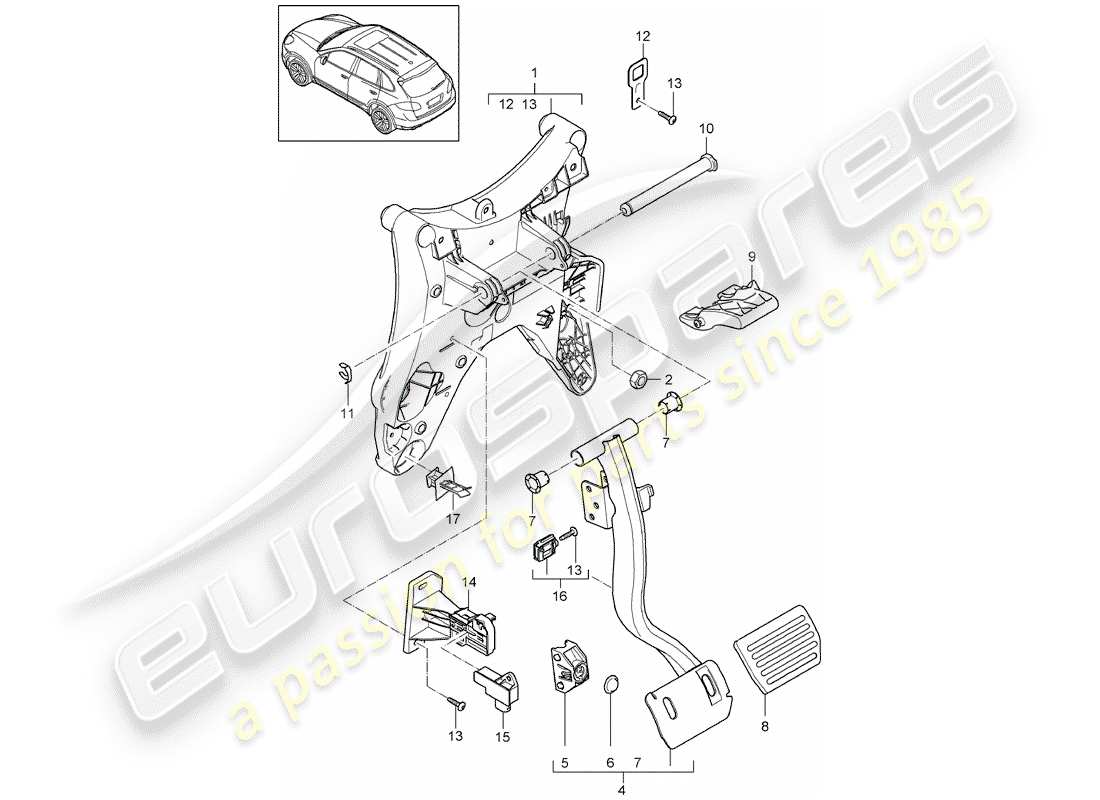 porsche 2015 (cayenne e2 92a) pédales schéma des pièces