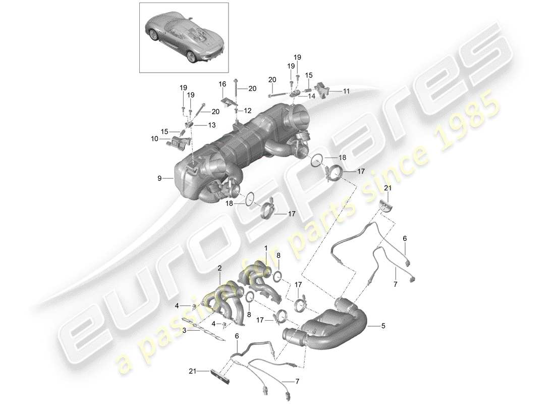 porsche 2015 (918 spyder) système d'échappement schéma des pièces