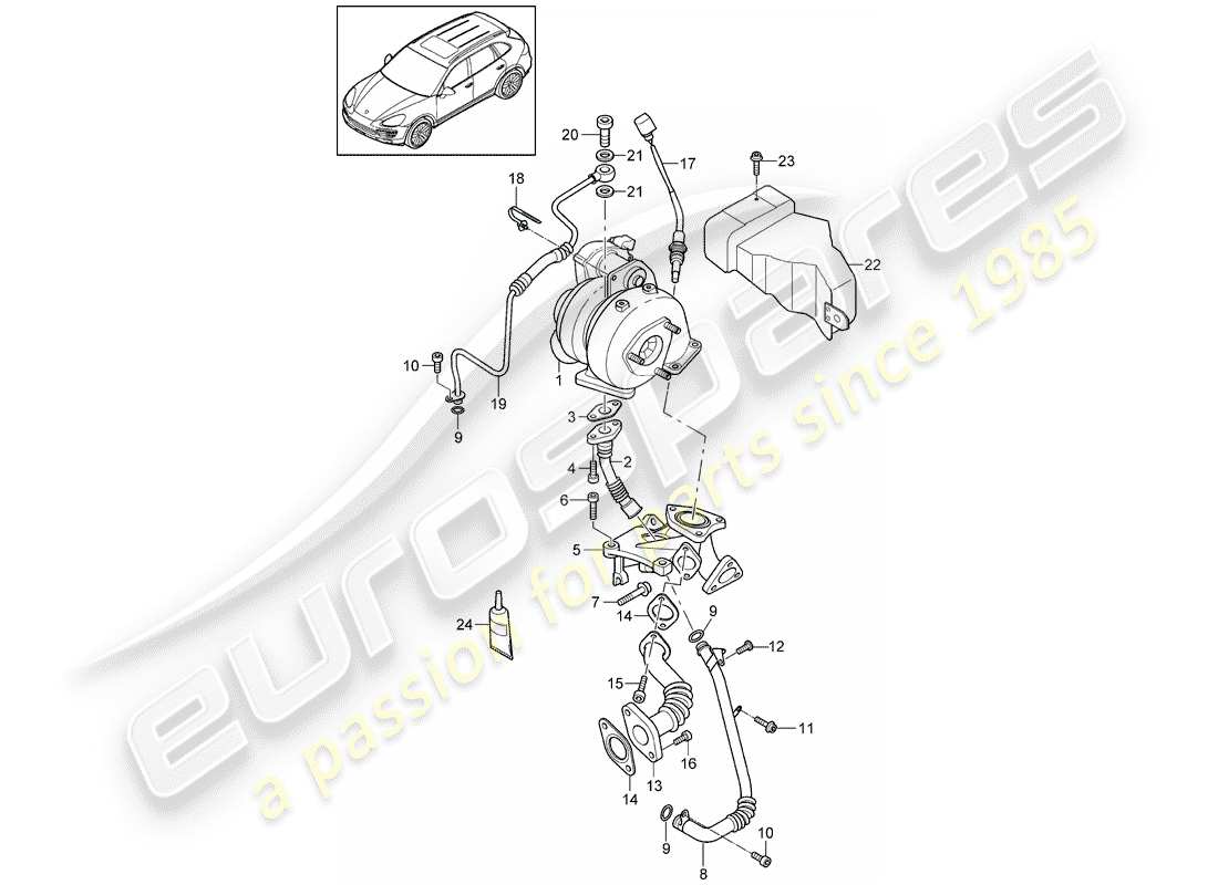 porsche 2014 (cayenne e2 92a) turbocompresseur de gaz d'échappement schéma des pièces