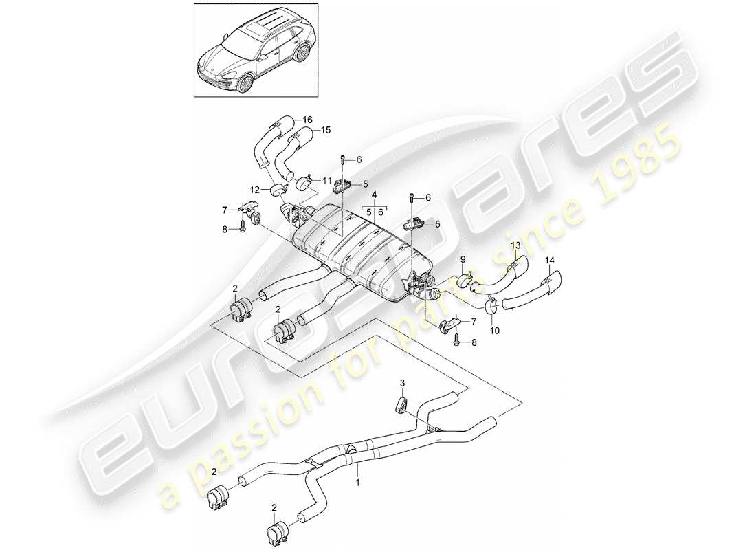 porsche 2011 (cayenne e2 92a) système d'échappement schéma des pièces
