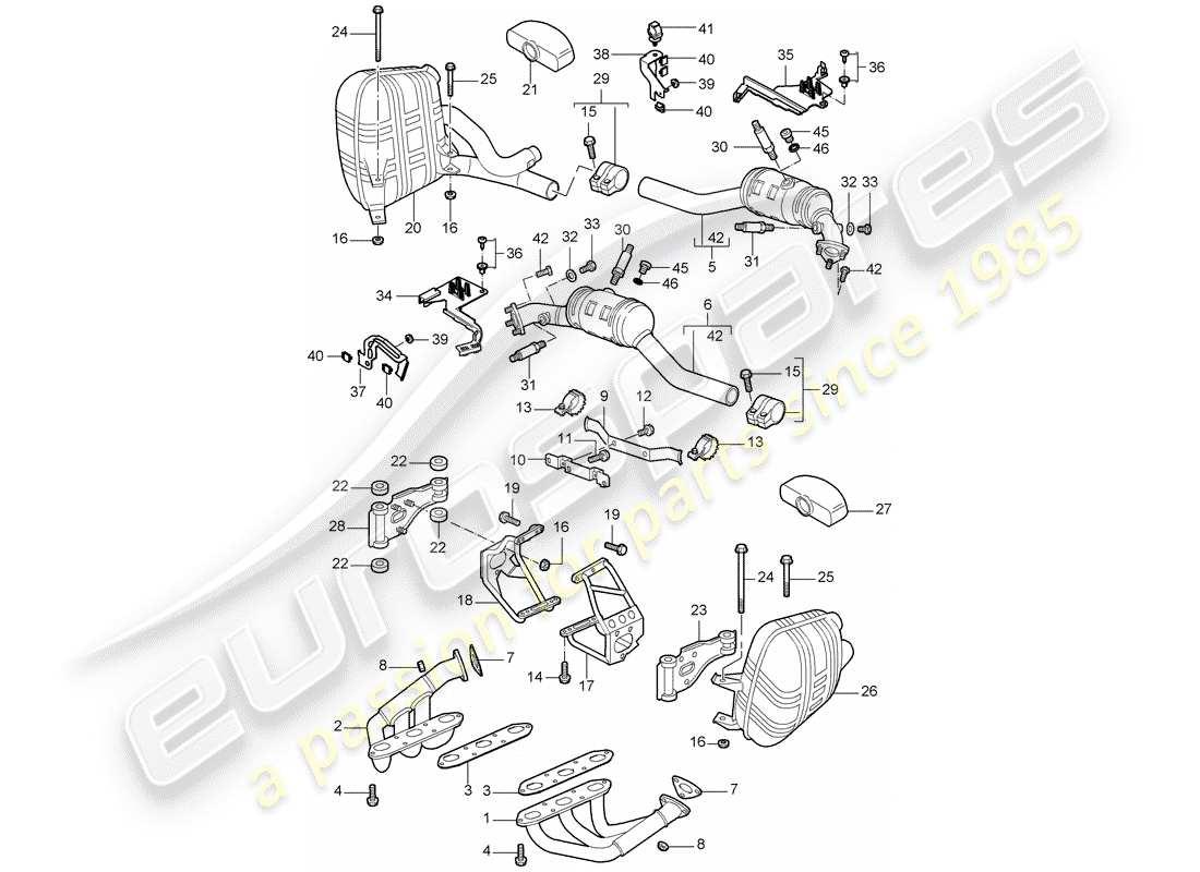 porsche 2005 (997-1) système d'échappement schéma des pièces