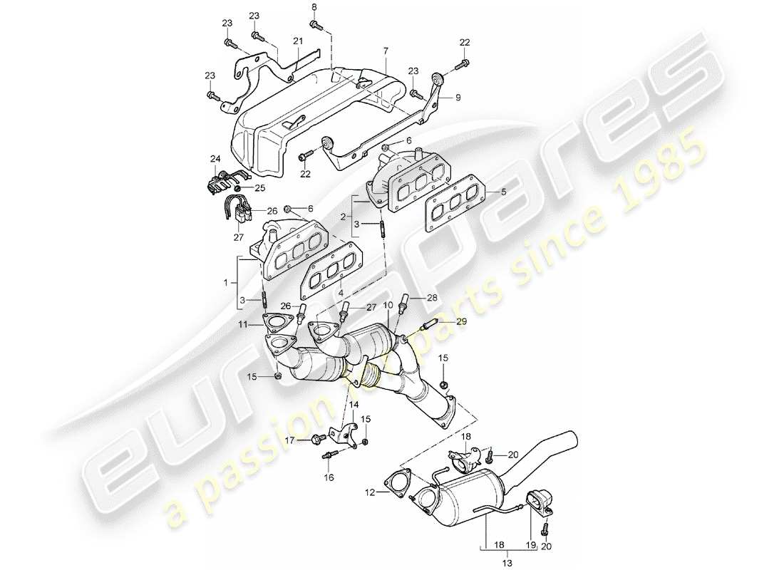 porsche 2006 (cayenne e1 9pa) système d'échappement schéma des pièces