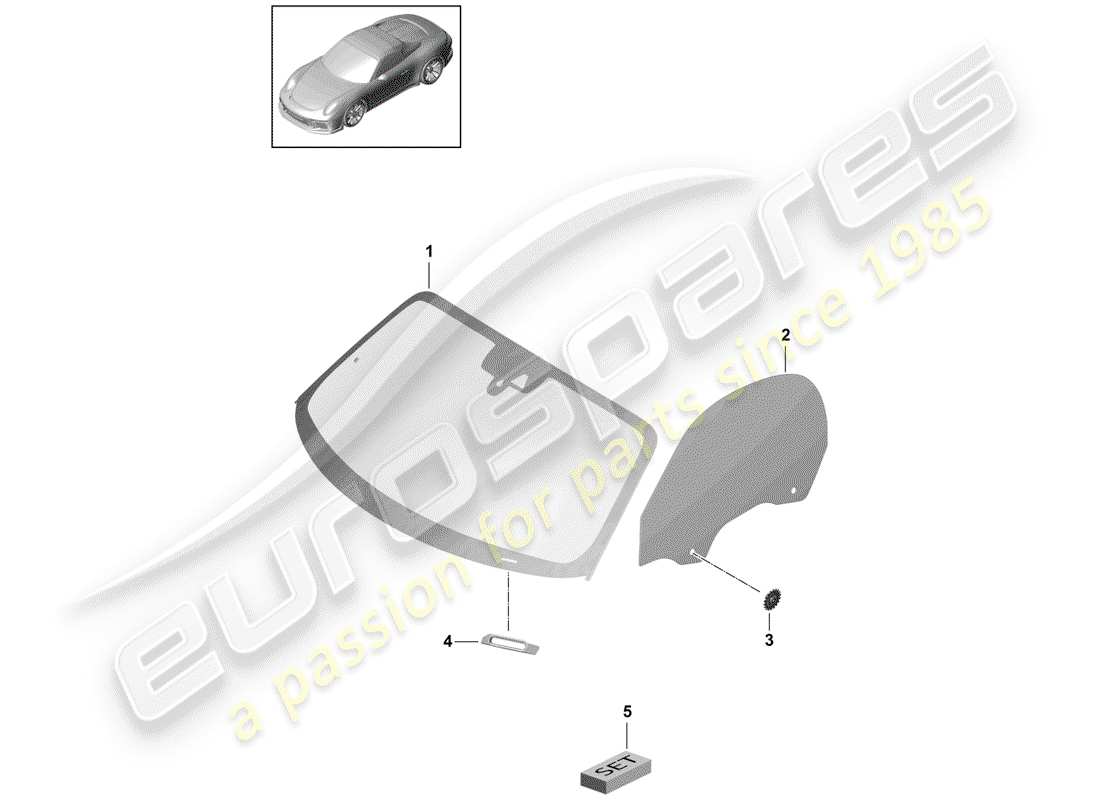 porsche 2019 (991-2 r/gt3/rs) verre de pare-brise schéma des pièces