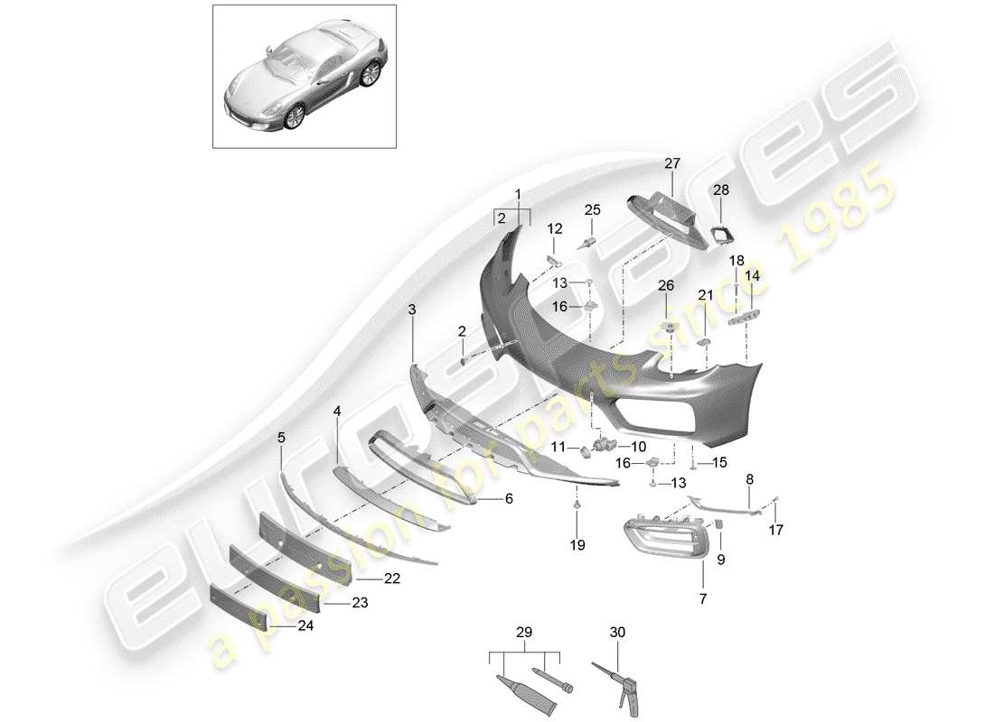 porsche 2012 (981 boxster) schéma des pièces du pare-choc