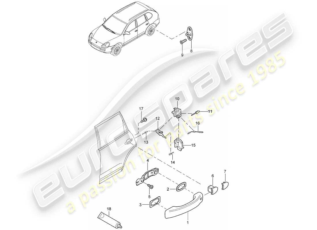 porsche 2003 (cayenne e1 9pa) poignée de porte, extérieure schéma des pièces