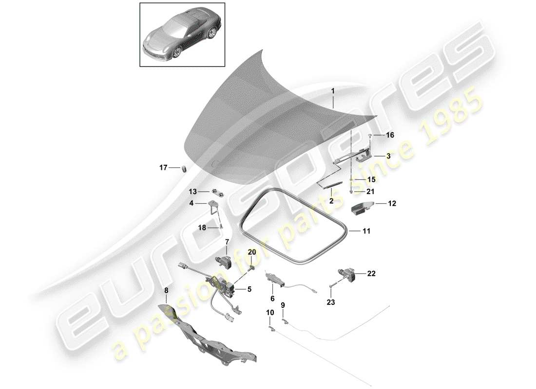 porsche 2019 (991-2 r/gt3/rs) capot schéma des pièces