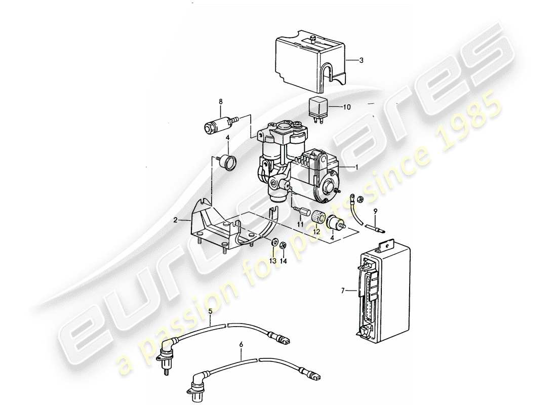 porsche 1986 (944) groupe hydraulique - -abs- schéma des pièces