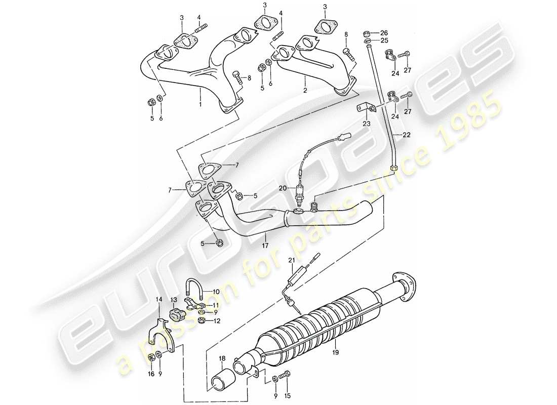 porsche 1990 (944) système d'échappement - catalyseur schéma des pièces