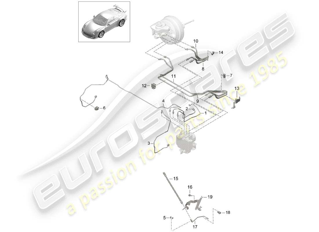 porsche 2015 (991-1 r/gt3/rs) conduite de frein schéma des pièces