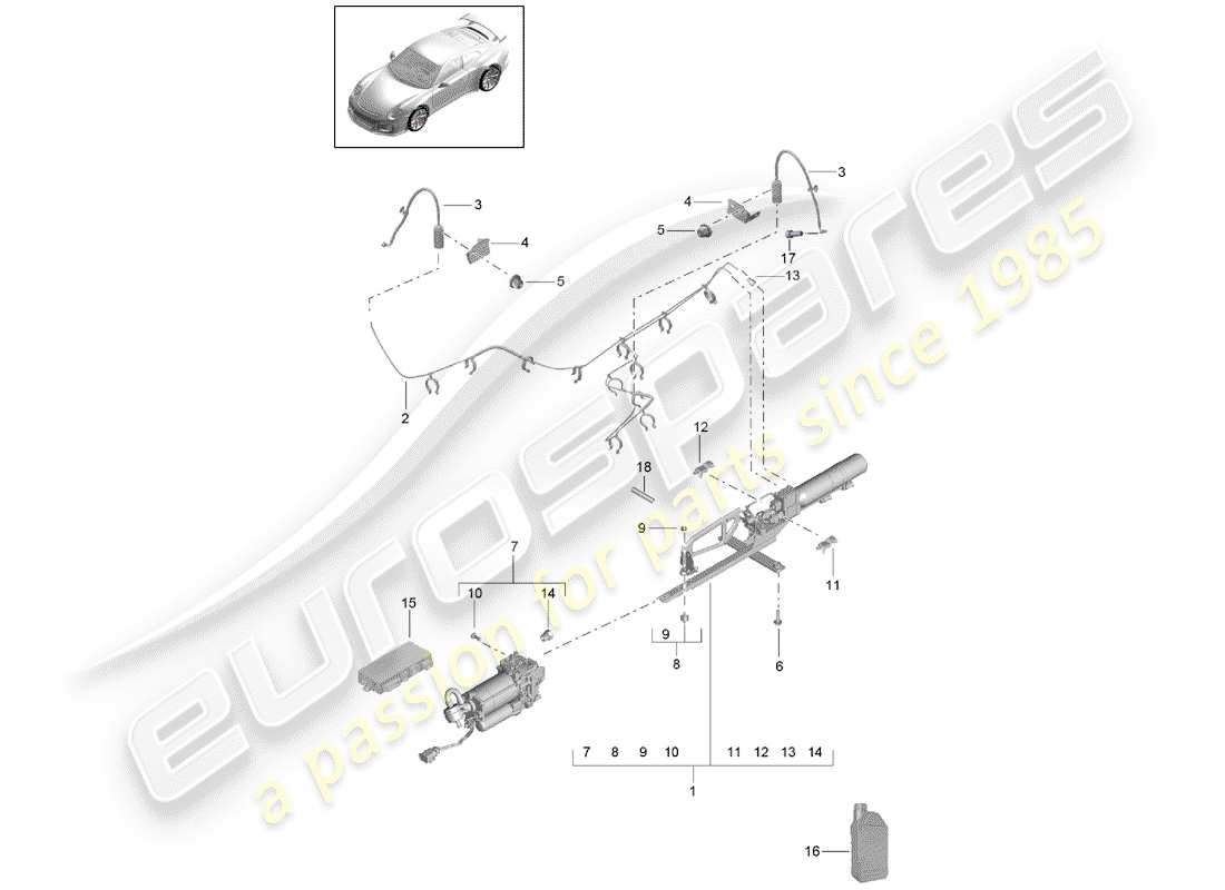 porsche 2016 (991-1 r/gt3/rs) suspension adaptative schéma des pièces