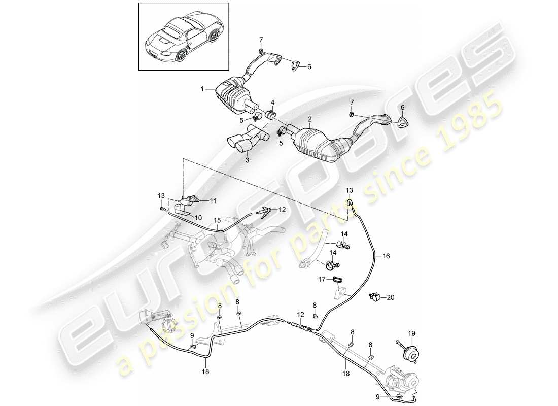 porsche 2011 (987 boxster) système d'échappement schéma des pièces