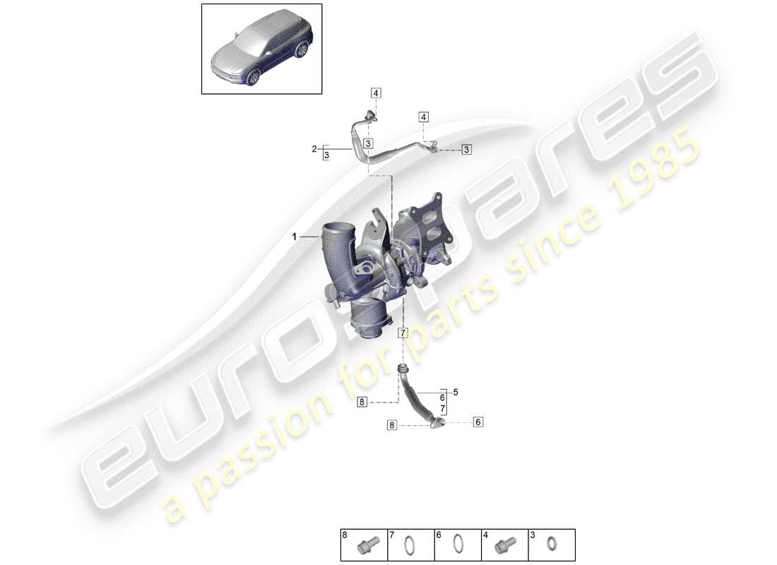 porsche 2020 (cayenne e3 9ya/9yb) conduite de pression d'huile pour schéma des pièces