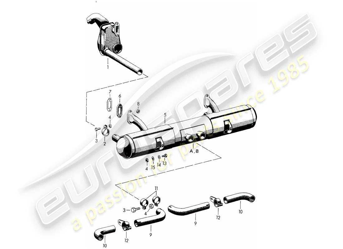 porsche 1959 (356/356a) système d'échappement - f 101 693 >> - f 150 001 >> - f 83 792 >> schéma des pièces
