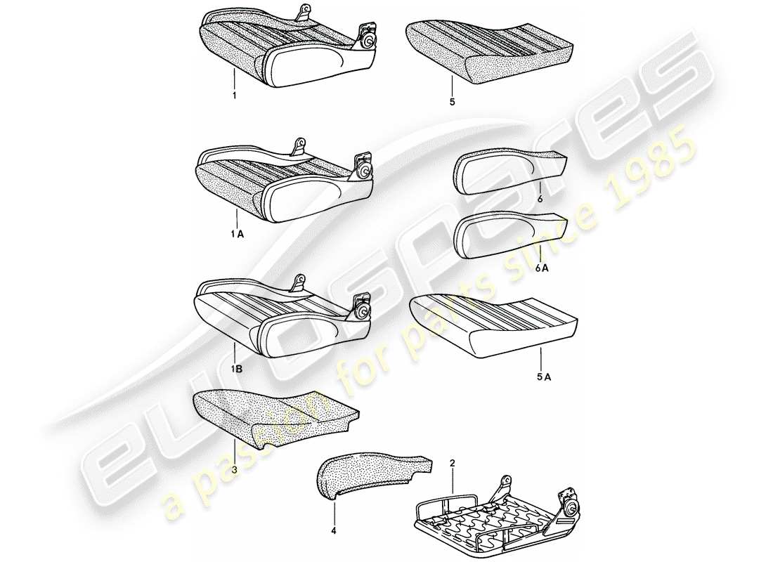 porsche 1987 (924s) siège sport - coussin de siège - pièces individuelles schéma des pièces