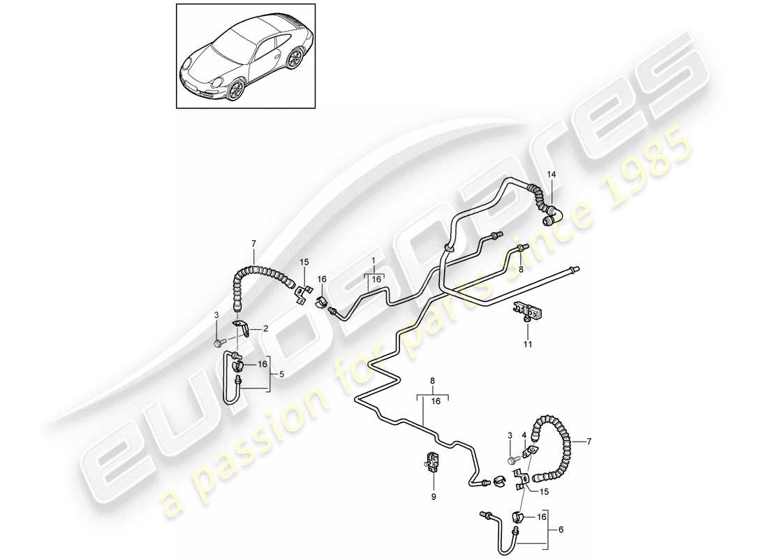 porsche 2011 (997-2) conduite de frein schéma des pièces
