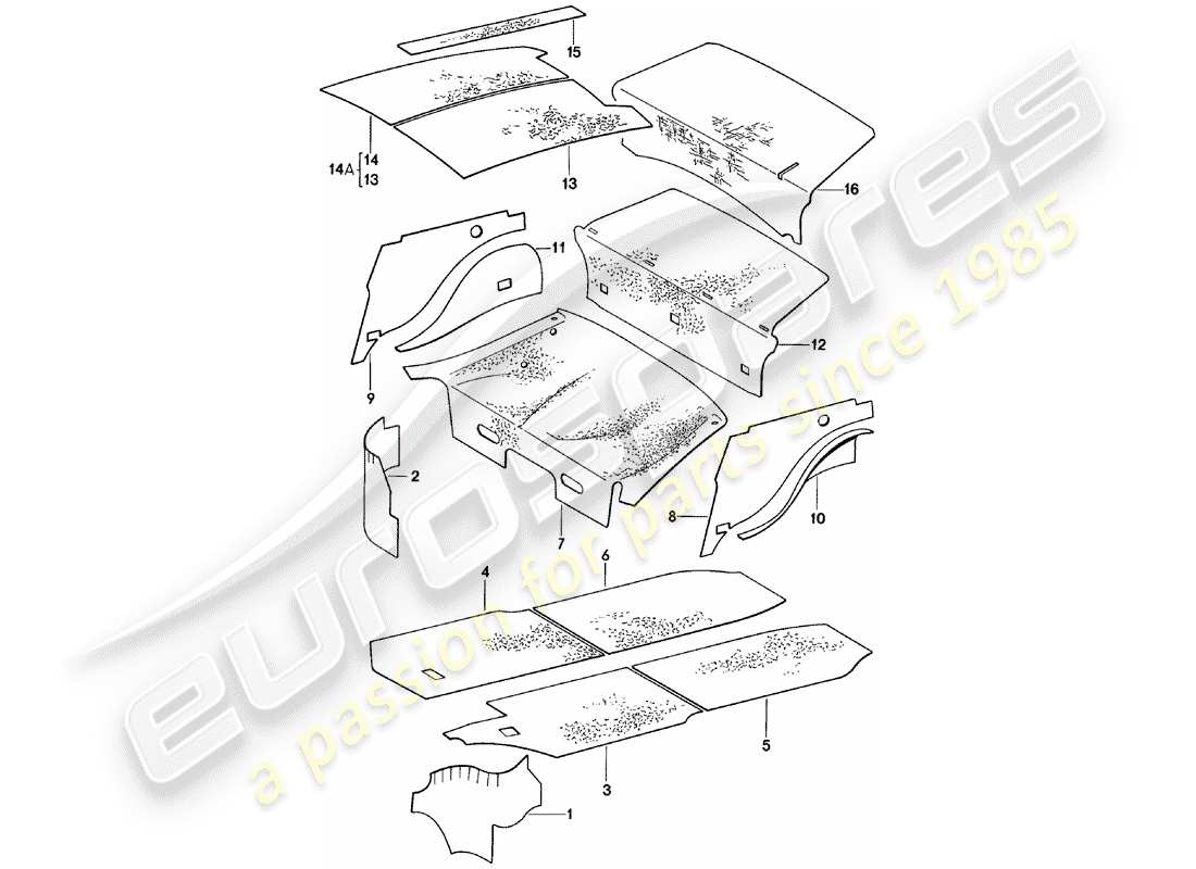 porsche 1981 (911) coque - absorbeurs acoustiques schéma des pièces