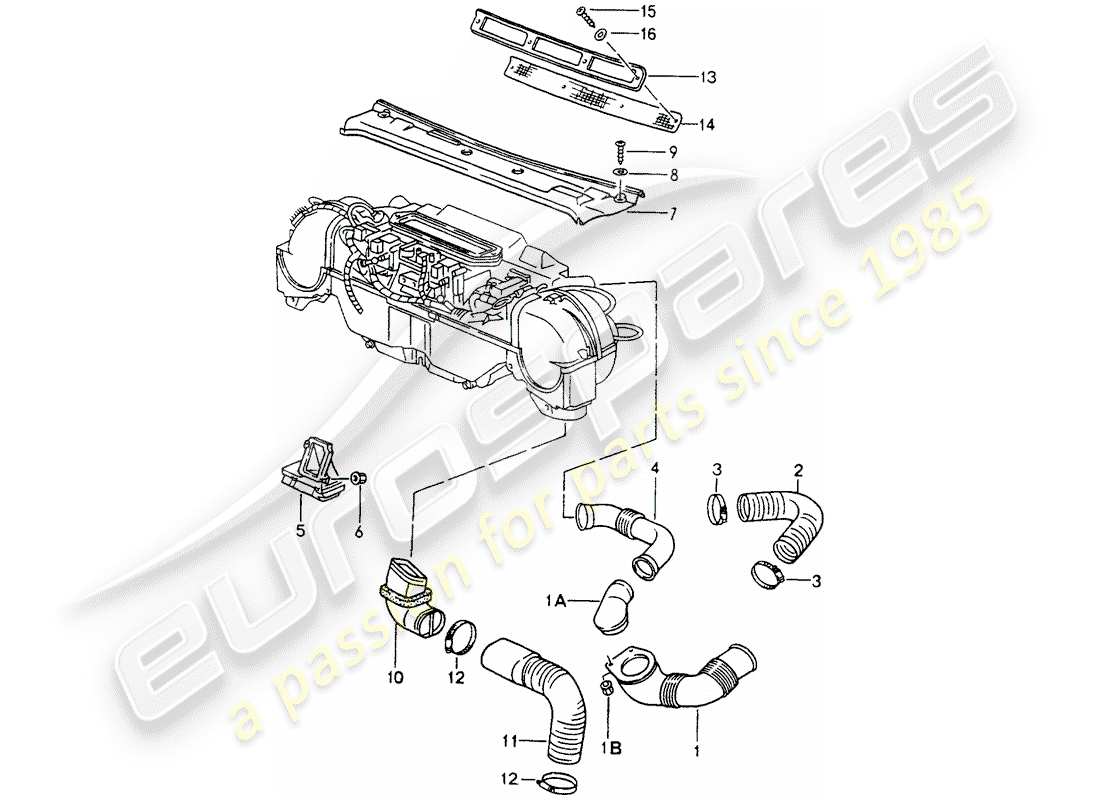 porsche 1994 (964) ventilation - système de chauffage 1 schéma des pièces