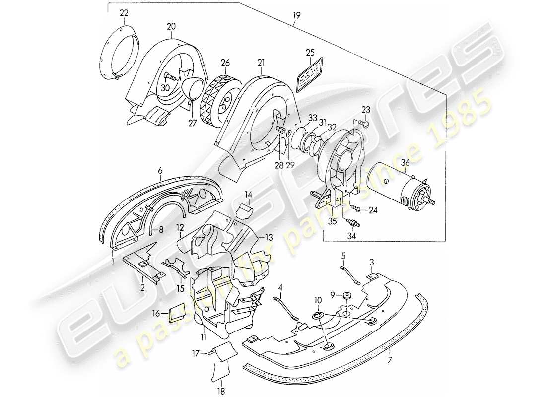 porsche 1958 (356/356a) refroidissement par air schéma des pièces
